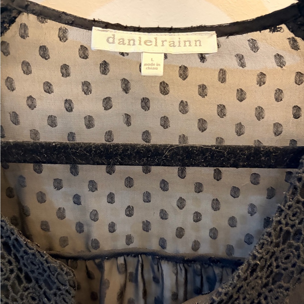Daniel Rainn Black Swiss Dot Lace Trim Blouse - Picture 3 of 6